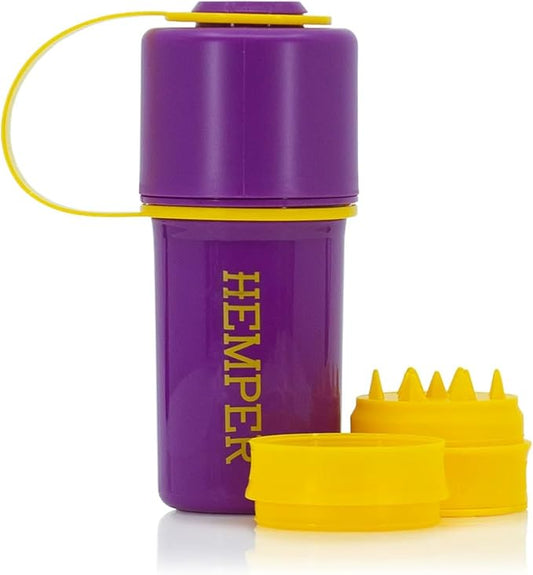Hemper Keeper 3?멼n?? Herb Grinder with Dual Storage Container - Smell?멠roof, Airtight & Water?멢esistant - Built?멗n Removable Grinder, Dual Compartments for Flower & Ground - (Purple & Yellow)