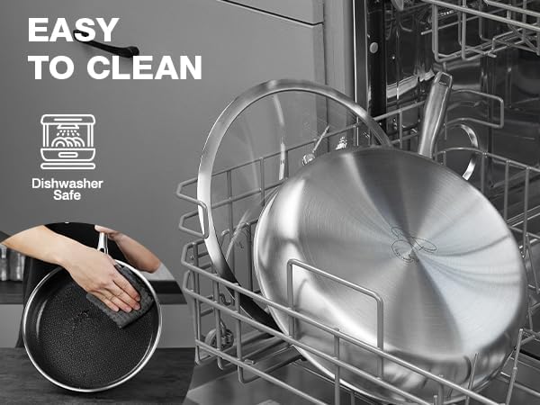 PekGema Hybird Nonstick Frying Pan with Lid 12 inch, Stainless Steel Skillet, Ceramic Non-stick Oven-Safe Chef Pan, Induction Ready, PFOA PFAS FREE Cookware