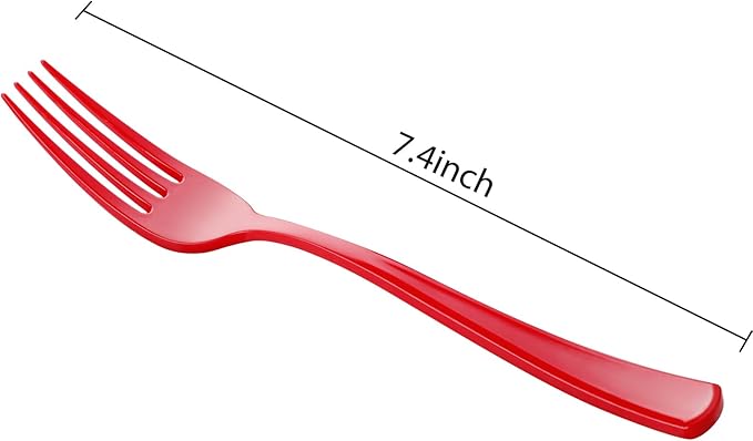 WDF 100 Pieces Red Christmas Forks - 7.4inch Heavy Duty Red Forks Disposable - Plastic Silverware for Dessert Cake - Plastic Cutlery for Party/Birthday/Daily/Valentine's Day