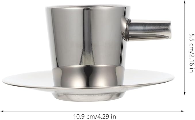 Double Layer Stainless Steel Espresso Coffee Cup and Saucer Set 80Ml Compact Tea Cup for Afternoon Tea and Milk with Heat Insulation, Sturdy Metal Drinkware Kit