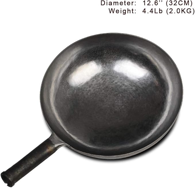 ?삡툒??ZhenSanHuan Chinese Hand Hammered Iron Woks and Stir Fry Pans, Non-stick, No Coating, Carbon Steel Pow (32CM, Silver - Not Seasoned)
