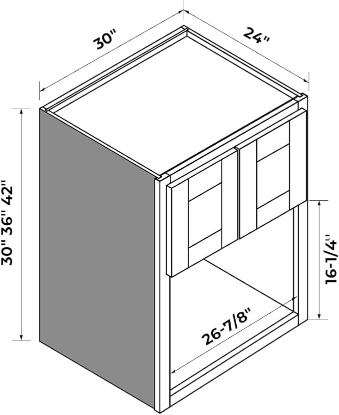 Solid Wood RTA Wall Microwave Open Shelves Cabinet With 2 Doors - Kitchen Pantry Storage/Microwave Stand (Shaker Charcoal Black, 30"W24"D42"H)