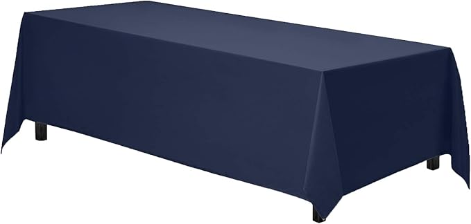 Gee Di Moda Rectangle Tablecloth - 90 x 132 Inch Navy Blue Table Cloth for 6 Foot Tables with Floor-Length Drop - Heavy Duty Washable Fabric for Holiday Party, Dinner, Weddings & Baby Shower