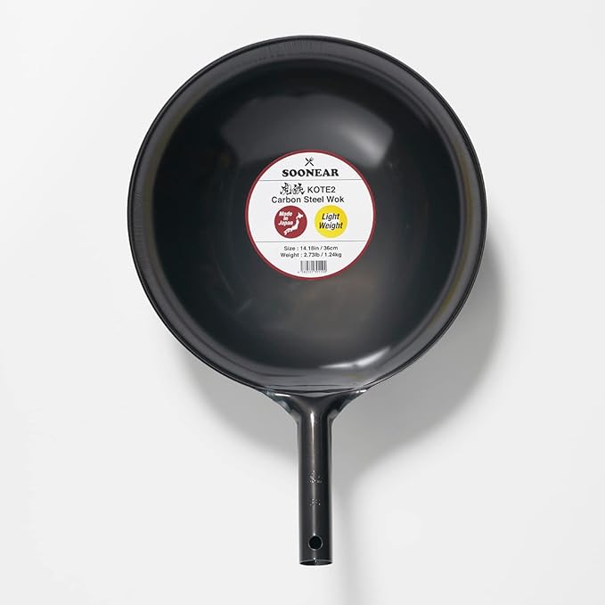 [Made in Japan] KOTE2 Light Weight Carbon Steel Wok 14 1/4" 2.73lb(30% less) Gas Fire Round Bottom Carbon Steel Handle No Rivets