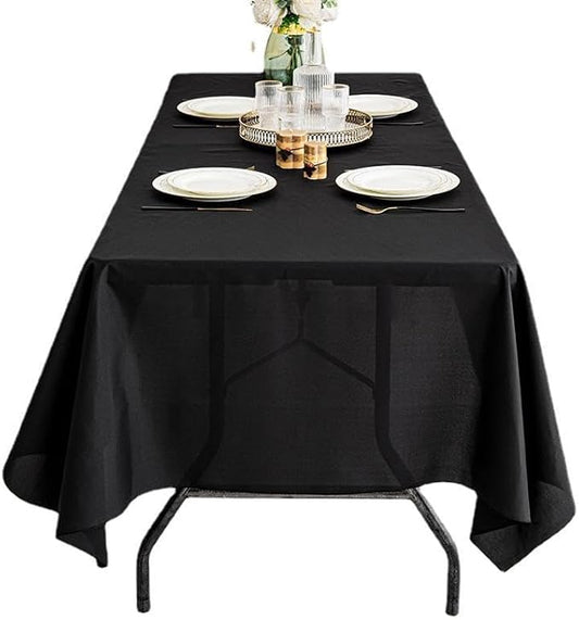 TWINPRET Rectangle Tablecloth 60 x 102 Inch, Black Waterproof Washable Polyester Table Cloth - Stain & Oil Resistant Rectangular Table Cover for Outdoor, Indoor, Banquet & Party (Fits 6 Foot Tables)