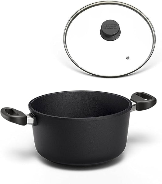 Hoffmann Stoniq Saucepan Hand-Cast Made in Germany, IQ-SHIELD Non-Stick Coating, PFAS-Free, Suitable for Induction Cookers, Casserole Pot, Cast Aluminium with Stainless Steel (with Lid,9.5"(121.7oz))