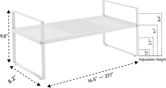 2Pack 16.5-27?쇺셂 Expandable Cabinet Countertop Shelf Organizer, Stackable Metal Shelves, Kitchen Organizers and Storage, White Storage Spice Rack for Pantry and Cupboard