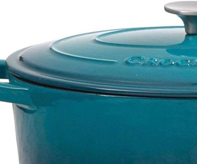 Crock-Pot Artisan 5-Quart Round Enameled Cast Iron Dutch Oven ??Teal Ombre, Durable Heavy-Duty Cookware for Slow Cooking, Roasting, Baking with Lid