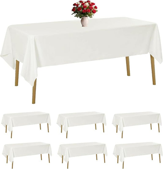 6 Pack Ivory Tablecloth 60 x 102 Inch Table Cloth for 6 Foot Rectangle Tables, Wrinkle Resistant Washable Polyester Fabric Table Covers for Party, Wedding,Dining,and Banquet