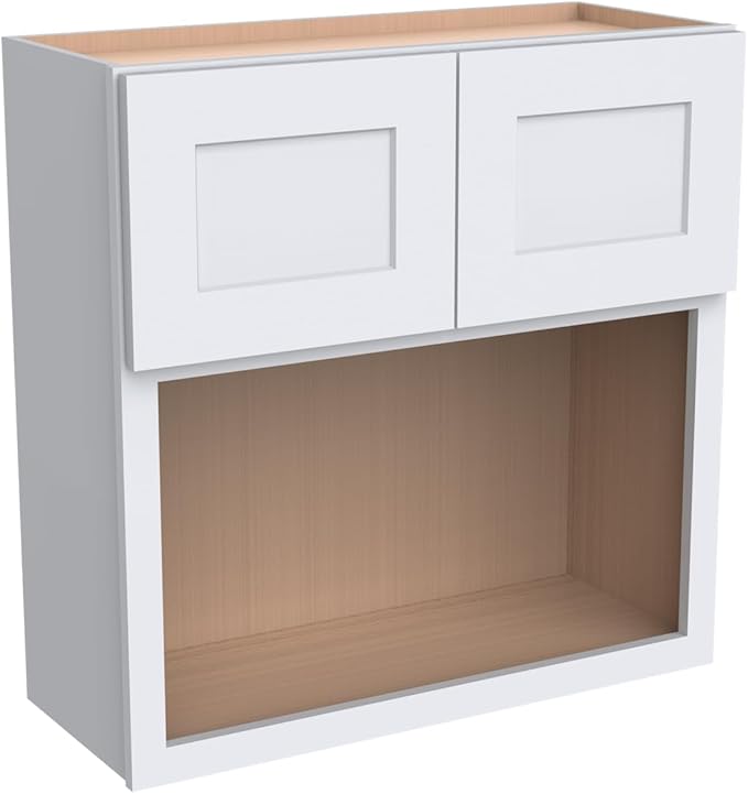 Solid Wood RTA Wall Microwave Open Shelves Cabinet Kitchen Pantry Storage Cabinet Microwave Stand Cabinet with 2 Doors竊늆haker White, 30?쓂횞24?쒭횞36?쒱