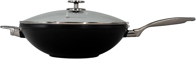 Swiss Diamond Nonstick Hybrid Ceramic and Diamond-Infused Wok With Glass Lid & Tempura Rack, PFAS- and PFOA-free, Dishwasher & Oven Safe Up To 500 째F, 12.5-Inches