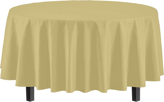 Party Solids Pack Of 6 Premium Plastic Tablecloth 84 Inch Round Plastic Table Cover - Light Yellow