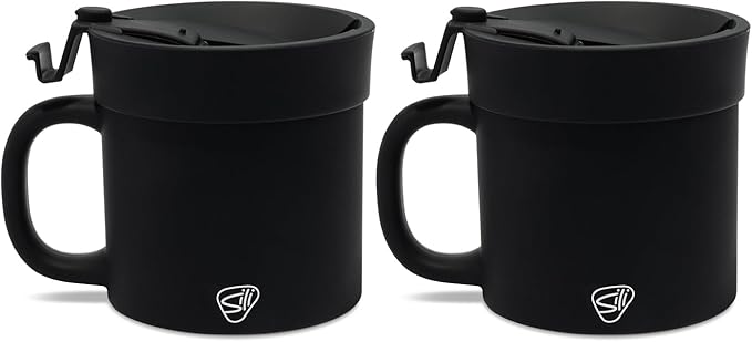 Silipint 16oz Silicone Coffee Mug Tumbler with Flip Lid ??Unbreakable Dishwasher Safe Microwave Oven & Freezer Compatible ??Non-Toxic Reusable Cup, Coffee Tea, Cold Drinks, Classic Black - Pack of 2