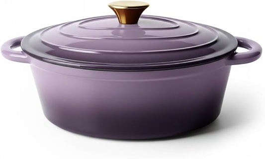 Vintage Style Oval Dutch Oven for Bread Baking, 4.5 Quart Non Stick Enameled Cast Iron Dutch Oven Pot with Lid, Oven Safe Oval Casserole with Lid up to 500째F for Baking, Braising, Stews, Roasting, Purple