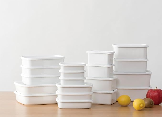FUJIHORO JAPAN Konte Series, Enamel Deep Food Container KE-DL LW 1.9L (Large), Enamel Kitchenware, Japanese Design & Craftmanship