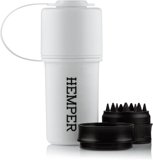Hemper Keeper 3?멼n?? Herb Grinder with Dual Storage Container - Smell?멠roof, Airtight & Water?멢esistant - Built?멗n Removable Grinder, Dual Compartments for Flower & Ground - (White)