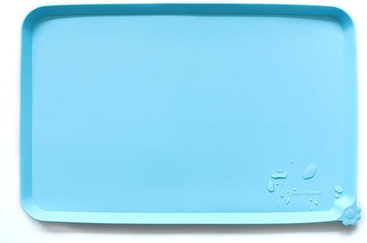 Hoki Found L Silicone Pet Food Mats - Non Slip Dog Cat Bowl Placemats - Waterproof Dog Cat Food Mats for Carpet - Arctic