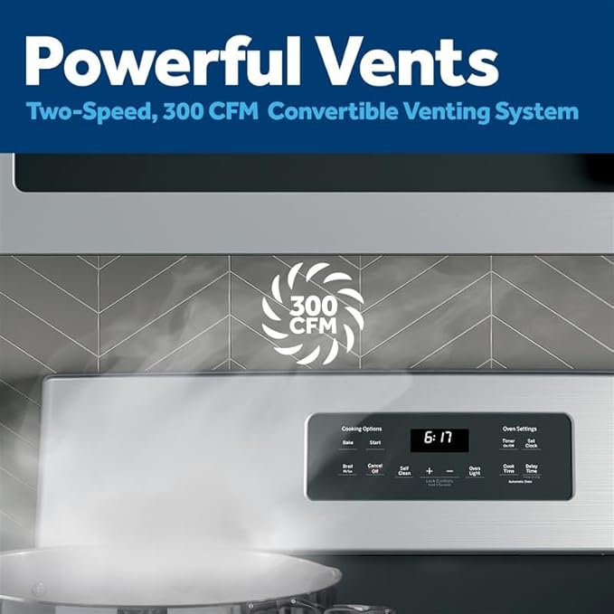 GE Over-the-Range Microwave Oven with Recirculating Venting, 1.8 Cu. FT, 900W, 12.8??Removable Turntable, 10 Power Levels, Stainless Steel