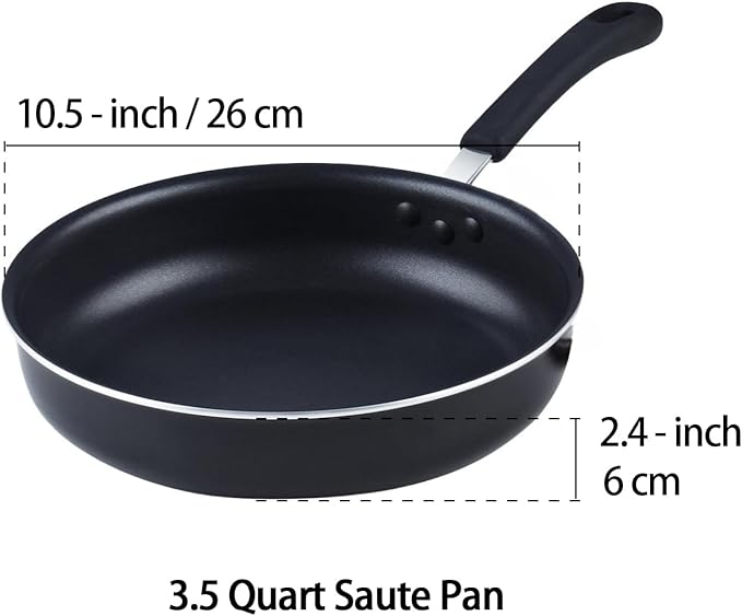 Cook N Home 10.5-Inch/3.5 Quart Nonstick Deep Saute Fry Pan/Jumbo Cooker with Lid, Black