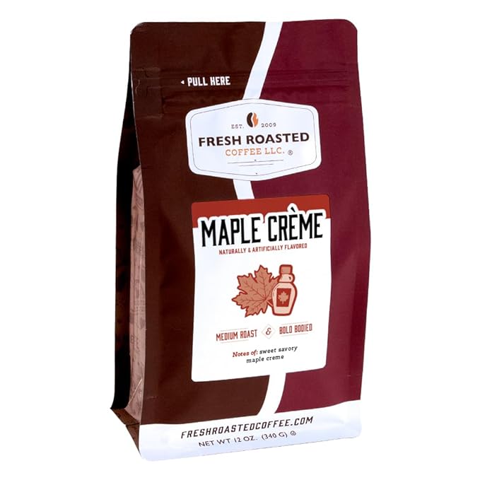 Fresh Roasted Coffee, Maple Cr챔me Flavored Coffee, 12 oz, Medium Roast, Kosher, Ground
