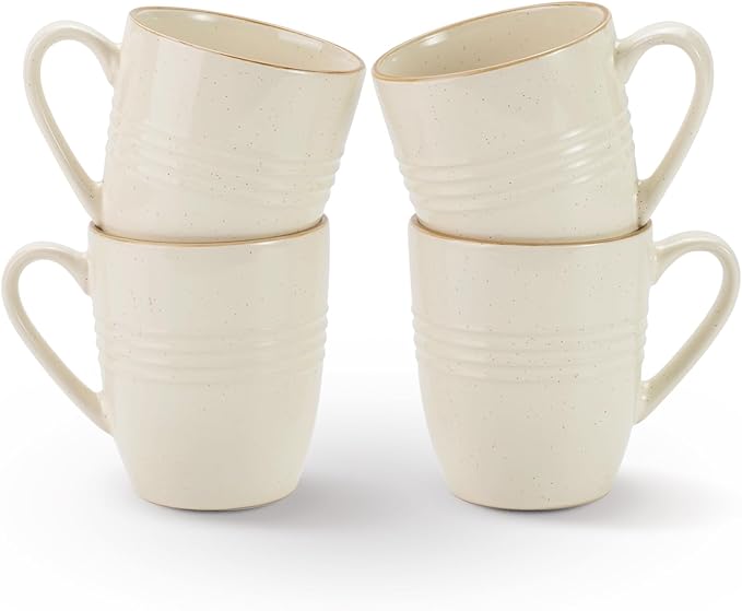 famiware Jupiter Coffee Mugs Set of 4, 14 OZ Coffee Mug, Microwave and Dishwasher Safe, Coffee Cups with Handle for Coffee, Tea, Cocoa, Milk, Vanilla White