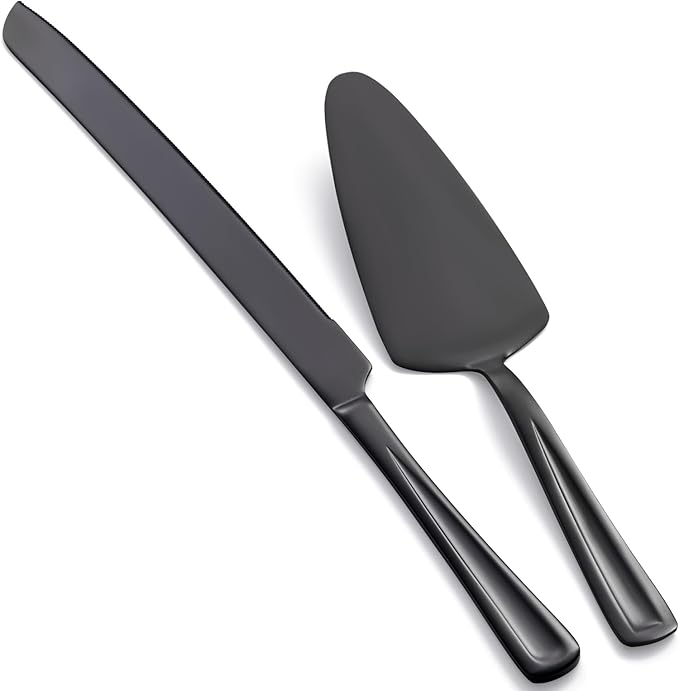 GoGeiLi Black Cake Knife and Server Set, 13-inch Stainless Steel Cake Cutting Set, Elegant Cake Cutter Set for Wedding, Birthday, Parties, Anniversary