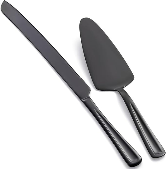 GoGeiLi Black Cake Knife and Server Set, 13-inch Stainless Steel Cake Cutting Set, Elegant Cake Cutter Set for Wedding, Birthday, Parties, Anniversary