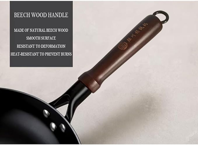 11.8"(30cm) Cast Iron Skillet Frying Pan Physical Non-Stick Cooking Pan with Wooden Handle, Use on the Gas & Electric Stove, Oven, Induction Cooktop, Grill or Over a Campfire,Fried Beef Steak