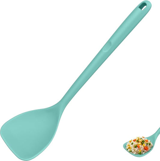 U-Taste 600쨘F Heat Resistant Wok Spatula: 13.76" Long, 3.63" Wide Silicone Cooking Utensils with Flexible Edge & Sturdy Core, for Kitchen Stir Fry, Serving, Scoop, Non-Stick Pan, Cast Iron (Aqua Sky)