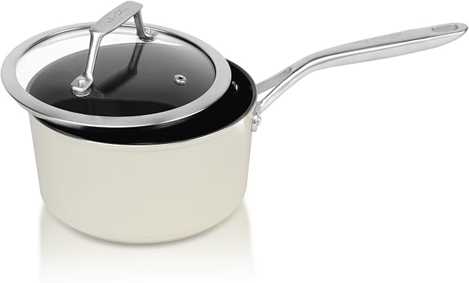 TeChef ValenCera Collection | 2-quart Ceramic Nonstick Saucepan with Glass Lid, Nontoxic - Nontoxic - Free of PFAS, PFOA, PTFE (Saucepan 2-Qt)