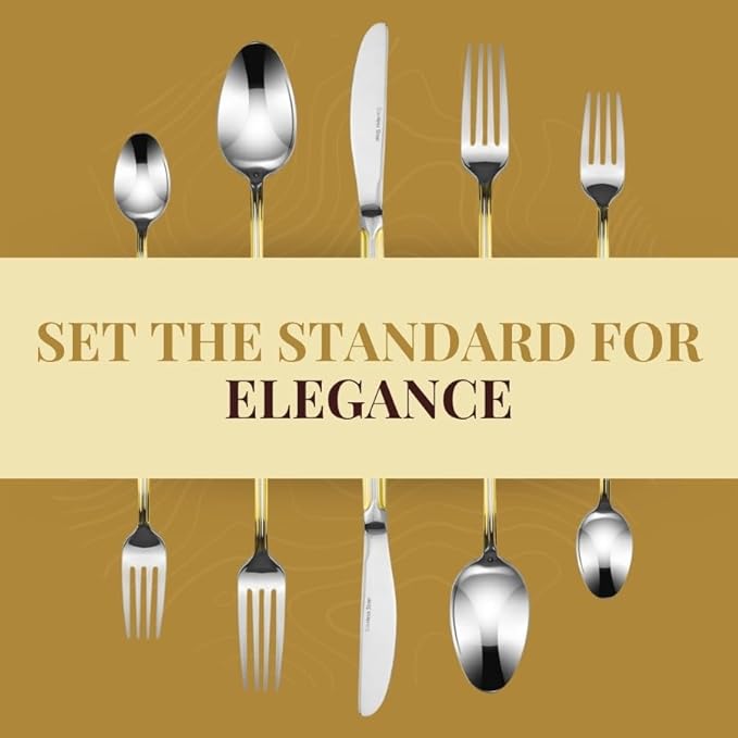 18/10 Stainless Steel Flatware Set - 20pc Italian Collection Style Utensils with Gold Shell Edge Design - Essential Items for Apartment and Kitchen - Ideal for Wedding Gift (Longshell (20 Piece))