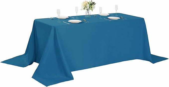 Cupuamon Rectangle Tablecloth 90x132 inch Washable Polyester Fabric Table Cloth for Wedding Party Dining Banquet Decoration（90x132, Mediterranean Blue）