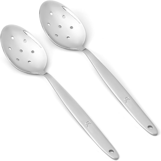Kunz Spoons Set | 8 Inch Small Perforated Spoon | 304 Stainless Steel 7 Holes Sauce Chef Spoon (Small Perforated Set)