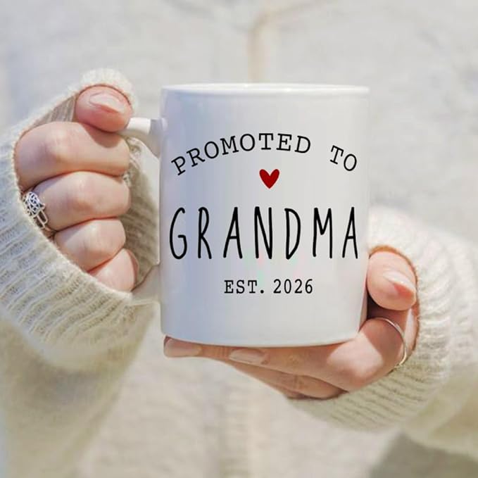 VLUG Promoted to Be Grandma Mug EST 2026 New Grandma Gift, Mothers Day Gift, EST 2026 Pregnancy Reveal Announcement Mugs Gifts, First Time Grandmother Gifts, New Baby Announcement Mug