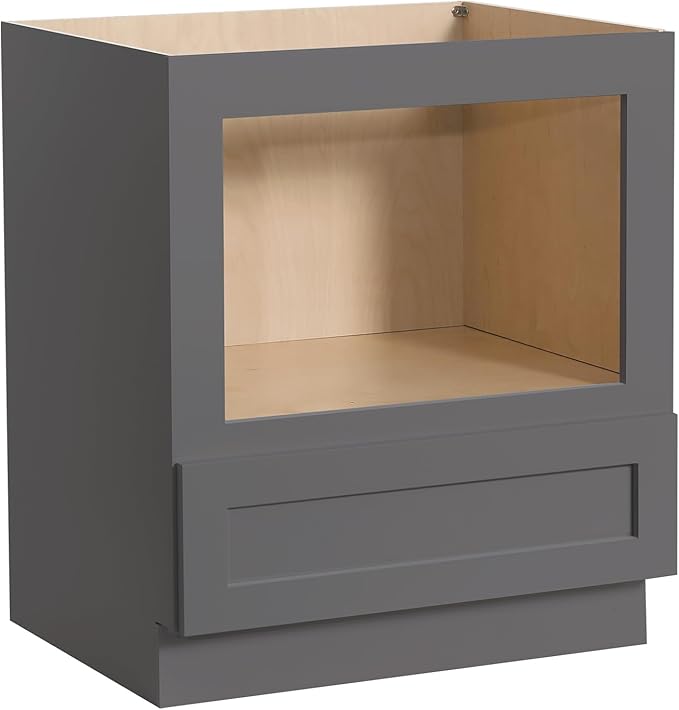 Solid Wood RTA 30" Microwave Base Cabinet,Kitchen Oven Cabinet - with 1 Full Overlay Drawer (Frame Dimension: 24''W*16''H) (Pebble Grey, 30" Width x 24" Depth x 34 1/2" Height)