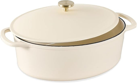 Best Choice Products Oval 7.5 Quart Enamel Cast-Iron Dutch Oven, Heavy-Duty Pre-Seasoned for Baking, Cooking w/Side Handles ??Vanilla Buttercream
