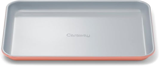 Caraway Nonstick Ceramic Small Baking Sheet (9x13?? ??Non-Toxic, PTFE & PFOA Free ??Oven Safe ??Aluminized Steel Core ??Mini Sheet Pan for Baking, Roasting & More - Perracotta