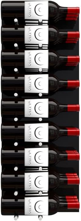 Ultra Wine Racks Fusion Wine Wall Label-Out (3 Foot, Triple Deep, Black Acrylic, Satin Aluminum Peg) ??Modular Wine Rack for 27 Bottles, Easy Installation for Home Bar or Wine Cellar