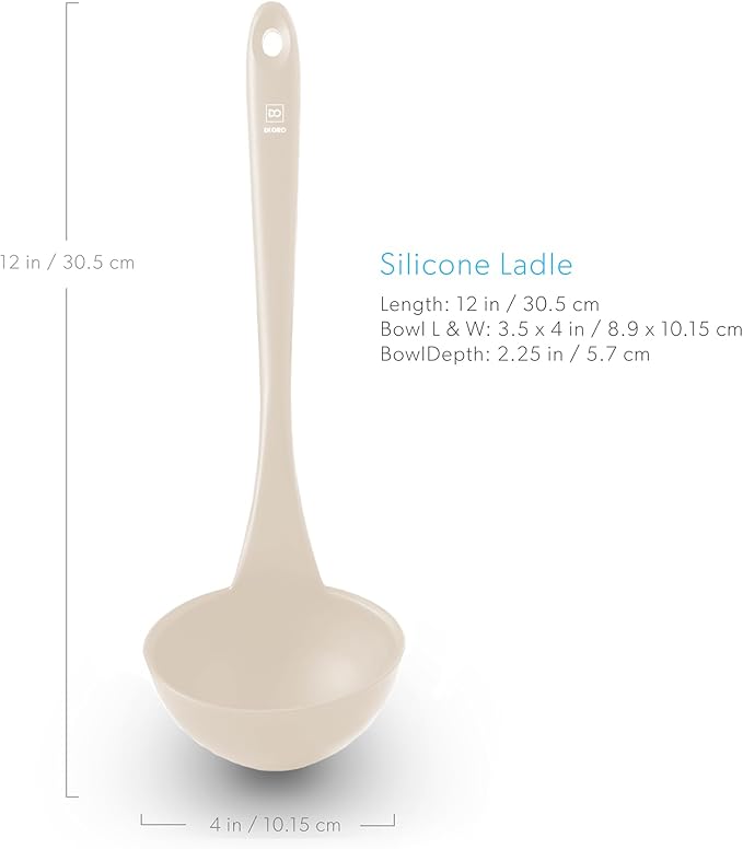 DI ORO Silicone Ladle ??Soup Ladle for Cooking & Serving Heat-Resistant - Large Kitchen Soup Ladle Nonstick Cookware Safe - Soup Serving Spoon with Wide Bowl - Silicone Utensil Dishwasher Safe (Clay)