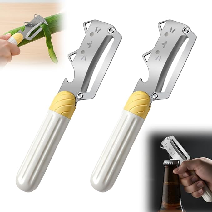 Thickened wooden handle fruit peeler, Stainless Steel Sharp Blades Carrot Potato Peeler with Wooden Handle and Bottle Opener Kitchen Tool for Fruit Veggie Pumpkin Papaya Zucchini (2 Pcs)