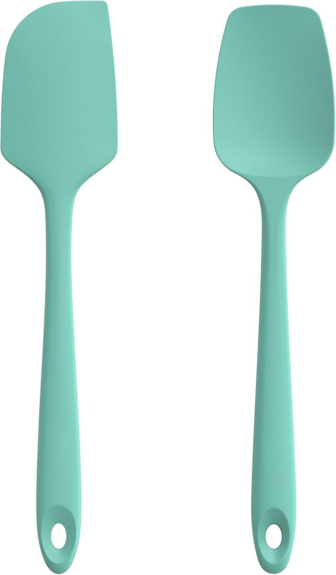 U-Taste Flat Spatula & Spoon Spatula: 11.38in 600쨘F Heat Resistant Silicone Bowl Scraper, Flexible Rubber Kitchen Cooking Mixing Utensil with Upgraded Non-Stick Surface (Set of 2, Aqua Sky)