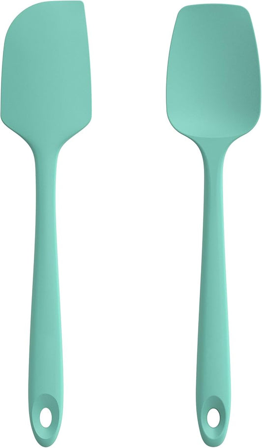 U-Taste Flat Spatula & Spoon Spatula: 11.38in 600쨘F Heat Resistant Silicone Bowl Scraper, Flexible Rubber Kitchen Cooking Mixing Utensil with Upgraded Non-Stick Surface (Set of 2, Aqua Sky)