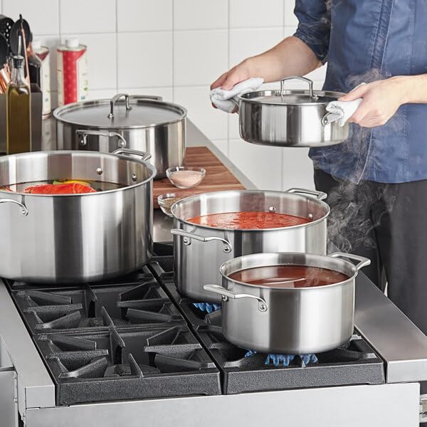 20 Qt Tri-Ply Stainless Steel Stock Pot with Cover, NSF Listed, Induction Ready, Dishwasher Safe, 7.5 Inch Height, Silver Satin Finish