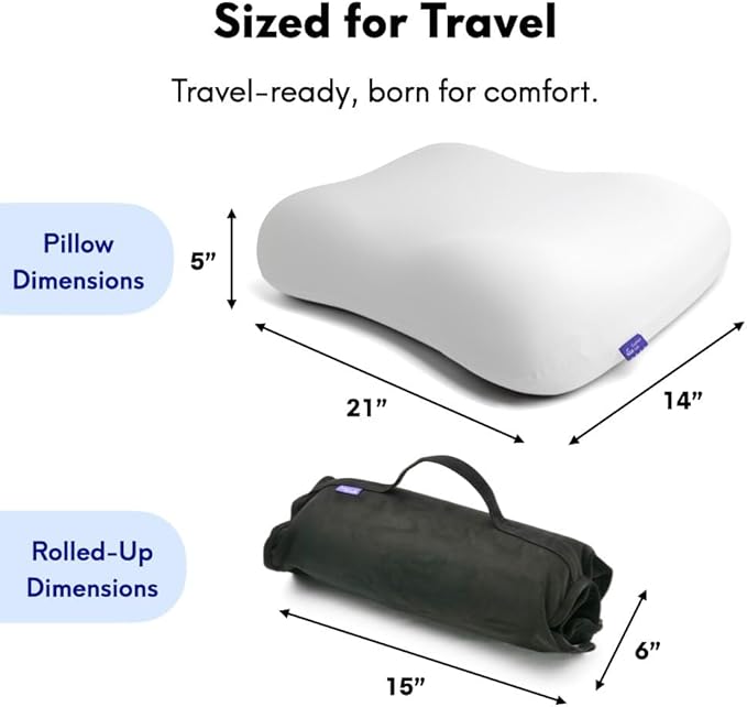 Cushion Lab Travel Deep Sleep Pillow ??Compact Memory Foam Neck Pillow for Sleeping, Portable Pillow for Hotels, Camping, Side & Back Sleepers, On-The-Go ??Black