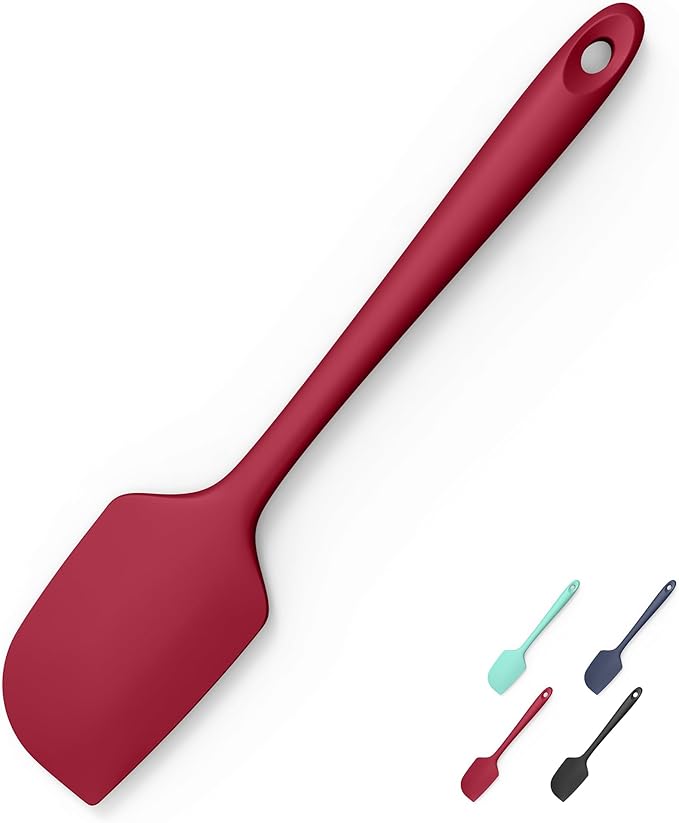 600째F Heat Resistant Silicone Spatula, Doosu High Temp Flexible Kitchen Rubber Bowl Scrapers Food Grade Seamless Baking Supplies Scratch-Proof for Scraping Non-Stick Pans (Red, 11.4in)