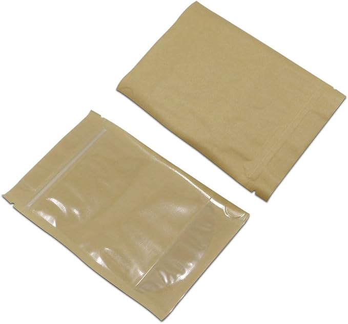 FERENLI 50 Pcs 7x10.2 inch Clear Front Brown Kraft Paper for Zip Plastic Package Lock Bag Doypack Stand Up Pouch Zipper Lock Reclosable Pouch Nuts Coffee Food Storage Packaging Pack