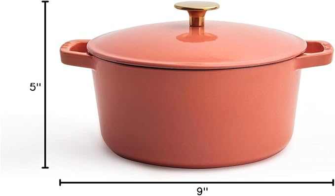 Milo by Kana 3.5-quart Enameled Cast Iron Dutch Oven with Lid | Premium Casserole Cooking Pot | Enamel Coating Inside and Out | Oven Safe and Dishwasher Friendly (Fresh Terracotta with Gold Knob)