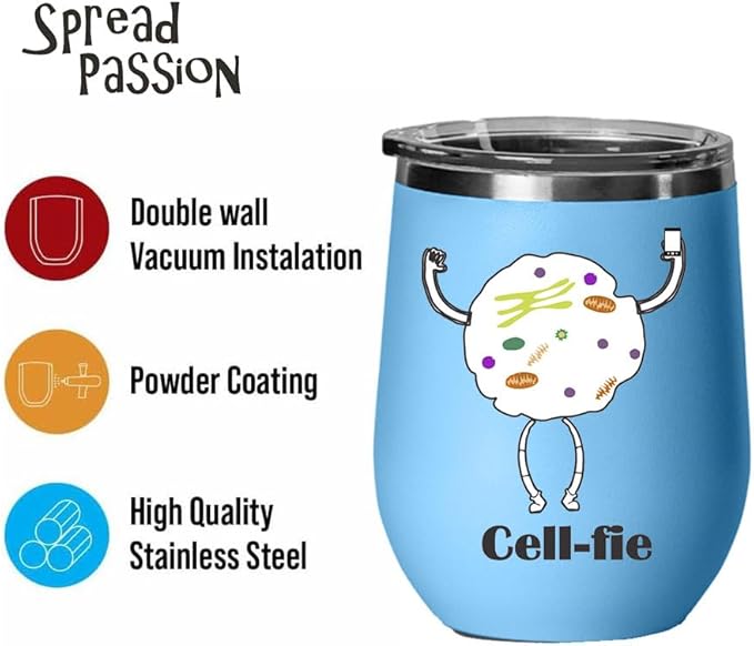 Cell Fie Wine Tumbler, Cell Fie Gift Lover, 12oz Stainless Steel Wine Tumbler, Gifts For Him, For Her, For Boys, For Girls, Birthday, Christmas Gift idea (Light Blue)