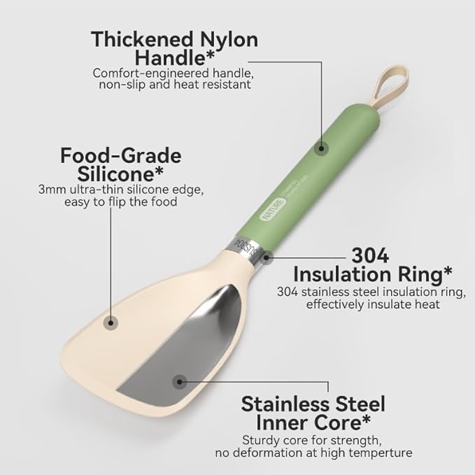 Silicone Small Spatula for Cooking Flexible Turner with Solid Inner Core and Heat Resistant Nylon Handle Ideal Spatula for Non-Stick Cookware