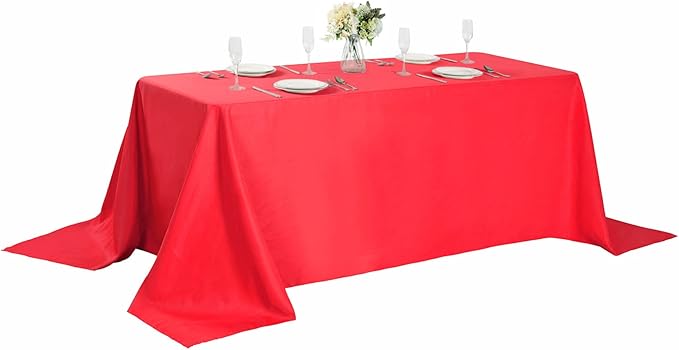 Cupuamon Rectangle Tablecloth 90x132 inch Washable Polyester Fabric Table Cloth for Wedding Party Dining Banquet Decoration（90x132, Red）